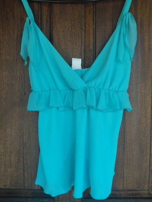 Danoff turquoise camisole with ruffles like new, made in Greece