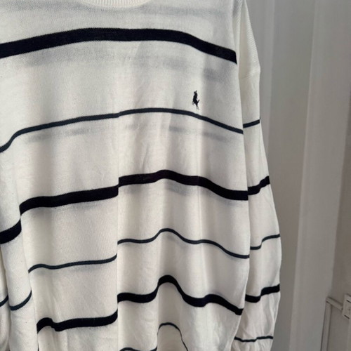 Apollon white pullover with navy stripes like new, regular fit size M