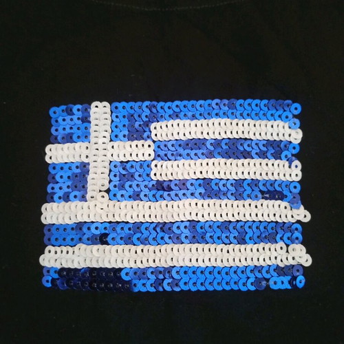Y2K Black Sleeveless Tank Top With Greek Flag Sequin Like New