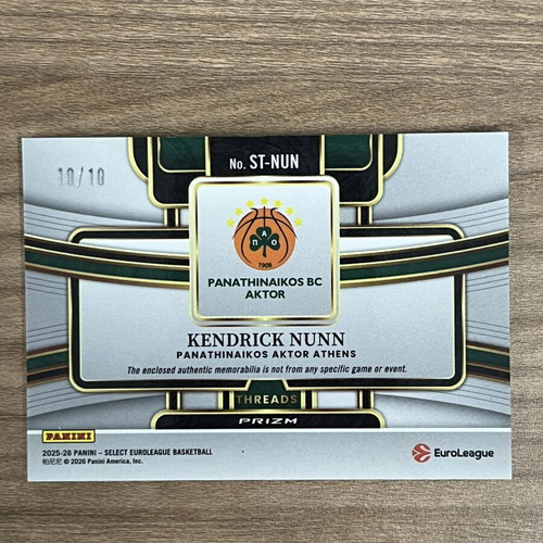 2025-26 Panini Select Euroleague Basketball Kendrick Nunn Gold Ice Patch