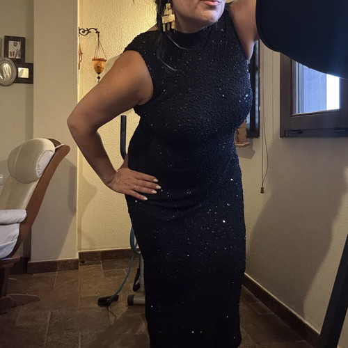 Prestige long black dress with sequins and open back new