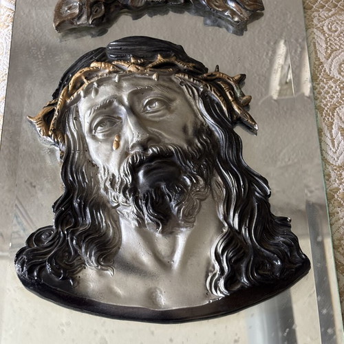 Glass religious icon mirror used with minor damage