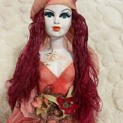 Porcelain wall doll 57cm like new with sapio apple dress and burgundy hair