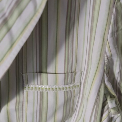 Jacket with cotton fabric and subtle yellow and green stripes like new