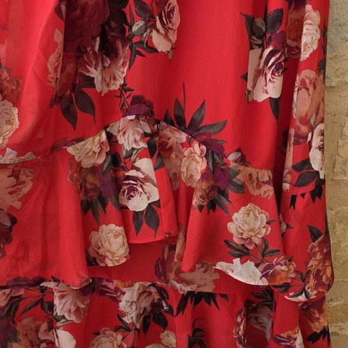 Joanna Hope Red Floral Halter High-Low Ruffle Occasion Dress new