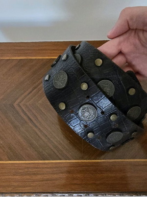 Flavio Castellani leather belt like new, dark brown, size 80 with studs and coins