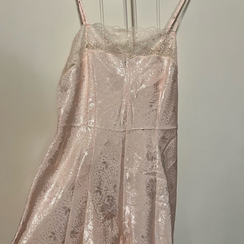 Lingerie one-piece shorts pink pastel satin with lace flowers, new, XS