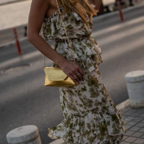 Olive Blossom Dress new, chiffon silk fabric, size M
