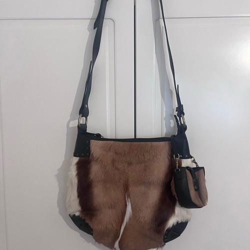 Pony skin crossbody leather bag like new, brown
