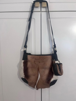 Pony skin crossbody leather bag like new, brown