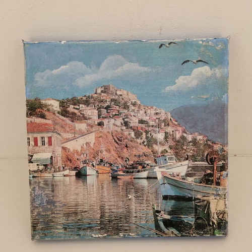 Painting of Molyvos Village Lesvos used, 1990 era