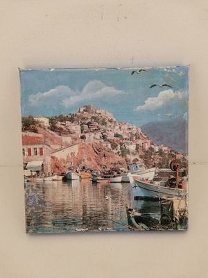 Painting of Molyvos Village Lesvos used, 1990 era