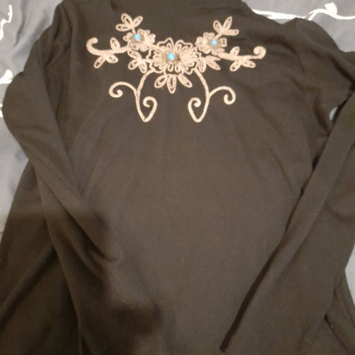 Black women's blouse with embroidery and turquoise stones like new