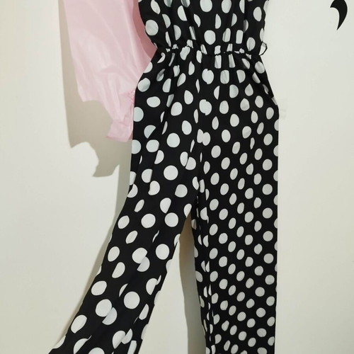Polka dot long jumpsuit, black and white, size S/M