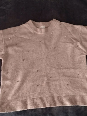 Pullover with pearls used, beige, size S