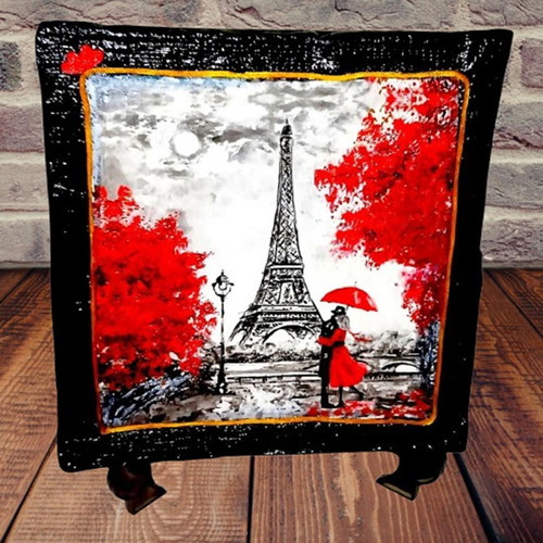 Handmade frame or tabletop decoration Couple in romantic Paris