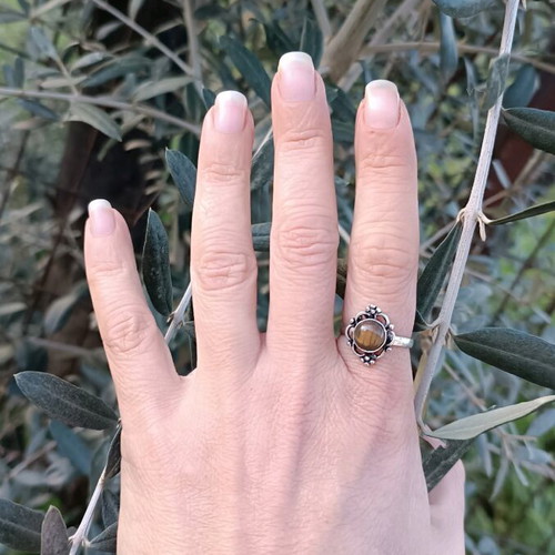 Silver-plated ring with tiger's eye new, adjustable size