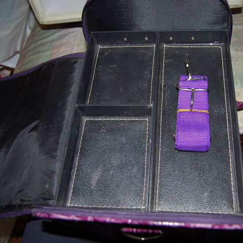 Professional leather makeup bag used, purple crocodile pattern