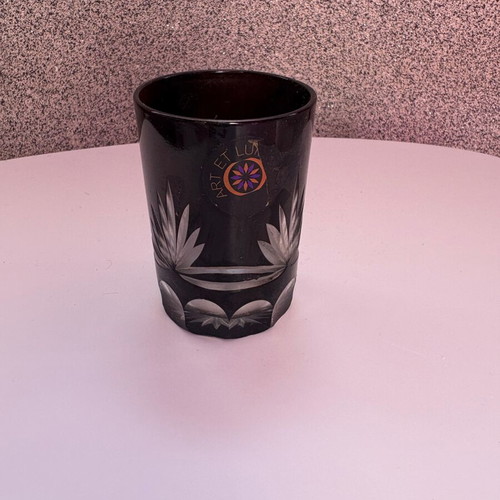 Glass candlestick new, black with designs