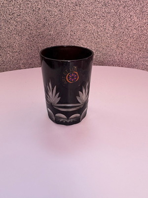 Glass candlestick new, black with designs