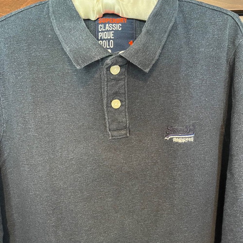 Superdry polo piqué long-sleeve men's shirt new, size L, blue