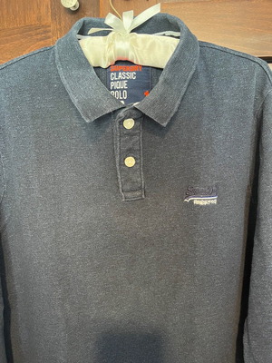 Superdry polo piqué long-sleeve men's shirt new, size L, blue