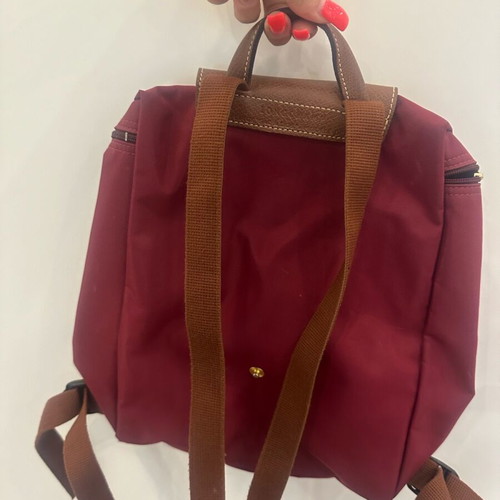 Longchamp backpack used, bordeaux red with brown adjustable straps