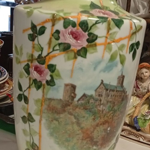 Vintage opaline vase with enamel decoration