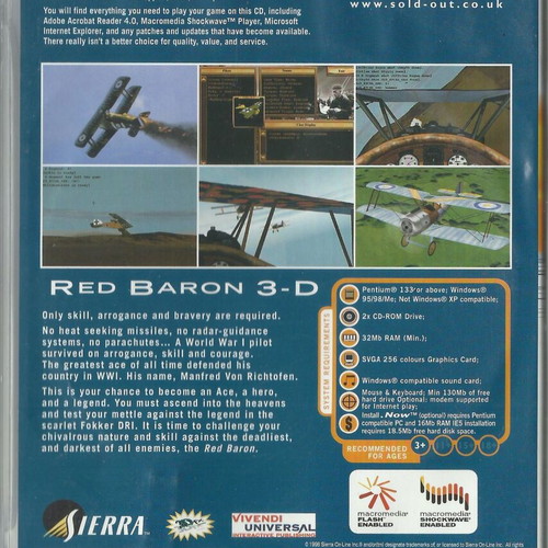 Red Baron 3D PC CD-Rom game like new, Sierra