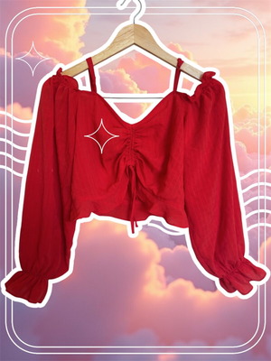 H&M crop top Spanish style like new, red with puff sleeves