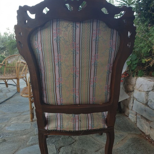 Armchairs made of solid walnut with durable fabric, new, set of two