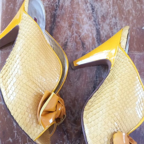 Apostolos Ioannou leather yellow snake heels size 37 like new