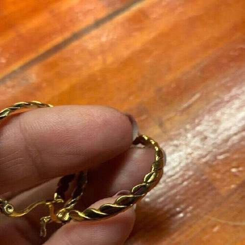Earrings hoop gold hammered faux new