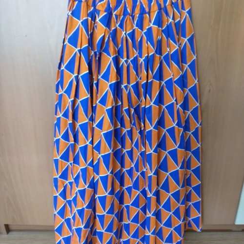 Statement long skirt like new, geometric blue and orange