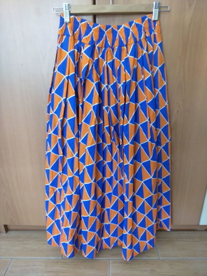 Statement long skirt like new, geometric blue and orange