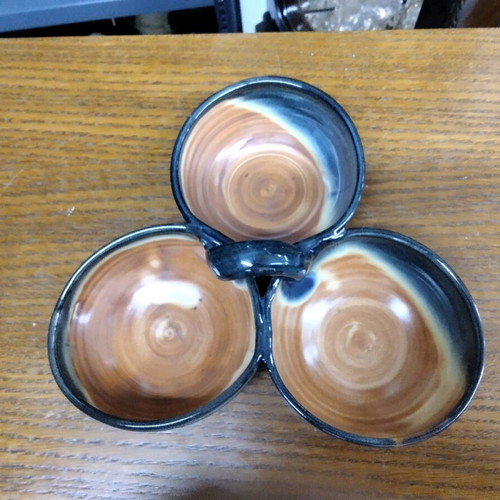 Clay Tabletop Nut Bowl with 3 Compartments and Handle like new