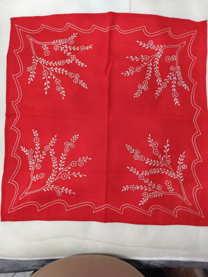 Handmade cotton red square new with painted embroidered flowers