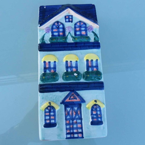 Ceramic wall decor used, unknown potter flower vase