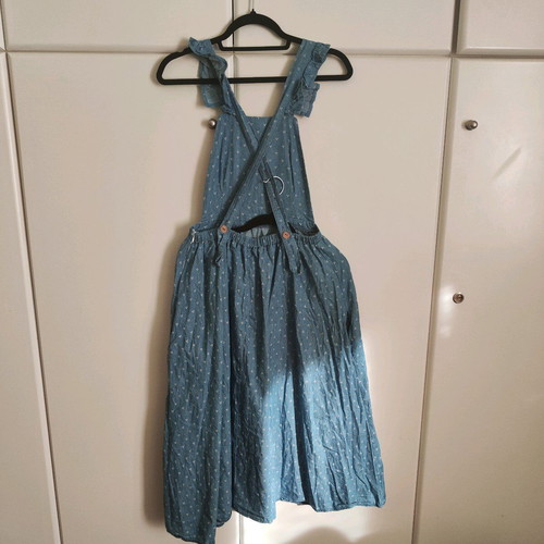 Kirakalo "Pinafore" Midi Dress / Dungaree with Open Back & Ruffles (Size S)