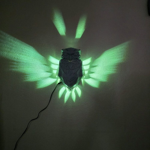 Owl wall light 3d printed, new, gray color