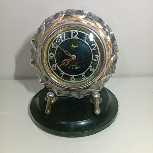 Majak collectible USSR table clock with crystal glass effect
