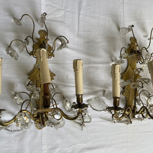 Louis XV style wall lights used with crystals set of 2