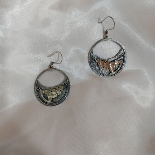 Handmade 925 Silver Earrings with 14k Gold Leaf, like new