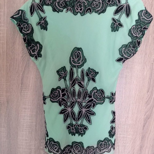 Marcelane Silk Shell Embellished Floral Blouse Green XL Like New
