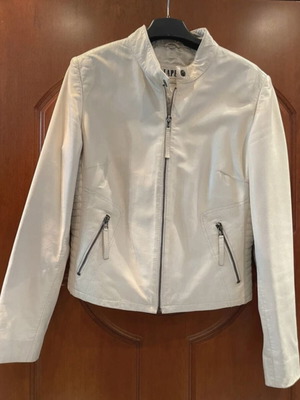 Lapel leather jacket XL like new, cream color