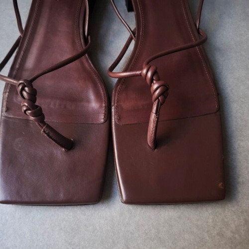 Mango Brown Leather Lace-Up Sandals, Size 38