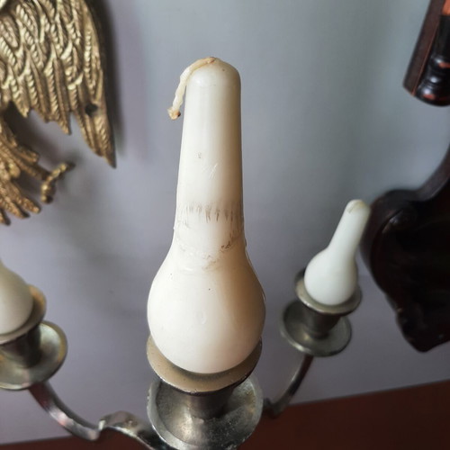 Vintage metal candlestick used, silver color, 40cm height