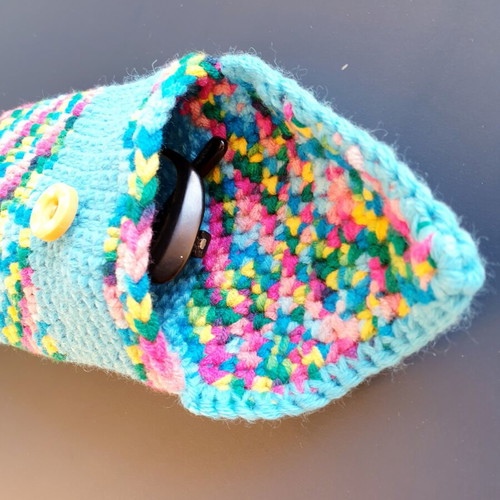 Boho turquoise glasses case with multicolored stripes, handmade