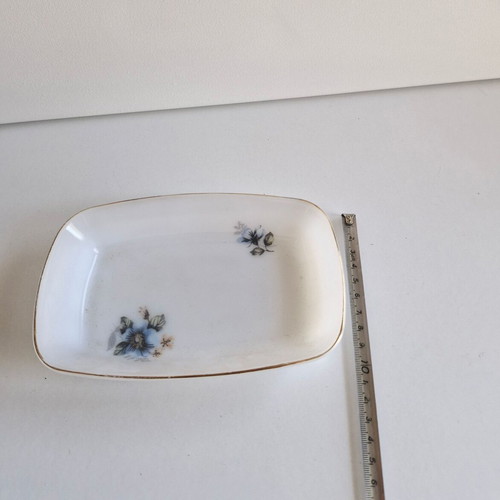 Vintage rectangular fondant dish with blue floral decorations like new