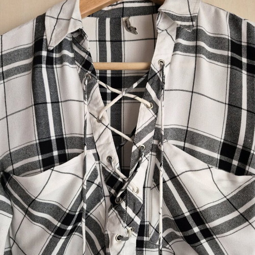 Stradivarius checked shirt with lace-up detail like new